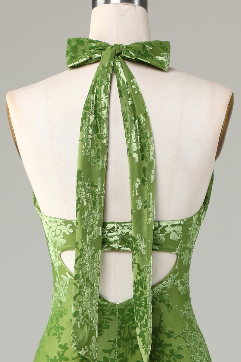 Load image into Gallery viewer, Velvet Halter Olive Bridesmaid Dress