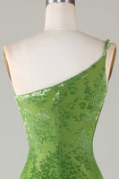 Load image into Gallery viewer, Velvet Mermaid One Shoulder Olive Bridesmaid Dress