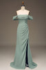 Load image into Gallery viewer, Dusty Sage Off the Shoulder Sheath Chiffon Pleated Long Bridesmaid Dress