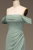 Load image into Gallery viewer, Dusty Sage Off the Shoulder Sheath Chiffon Pleated Long Bridesmaid Dress