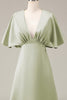 Load image into Gallery viewer, Dusty Sage V-neck Short Sleeves A-line Satin Bridesmaid Dress
