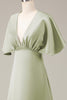 Load image into Gallery viewer, Dusty Sage V-neck Short Sleeves A-line Satin Bridesmaid Dress
