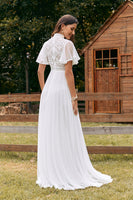 Load image into Gallery viewer, Vintage Ivory Chiffon Boho Wedding Dress with Lace