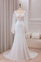 Load image into Gallery viewer, Ivory Lace Sweetheart Neck Long Sleeves Mermaid Wedding Dress with Sweep Train