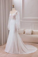 Load image into Gallery viewer, Ivory Lace Sweetheart Neck Long Sleeves Mermaid Wedding Dress with Sweep Train