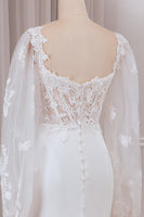 Load image into Gallery viewer, Ivory Lace Sweetheart Neck Long Sleeves Mermaid Wedding Dress with Sweep Train