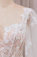 Load image into Gallery viewer, Ivory Lace Sweetheart Neck Long Sleeves Mermaid Wedding Dress with Sweep Train