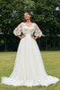 Load image into Gallery viewer, Ivory Puff Sleeves Corset Wedding Dress with 3D Flowers