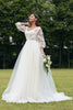 Load image into Gallery viewer, Ivory Puff Sleeves Corset Wedding Dress with 3D Flowers