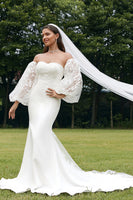 Load image into Gallery viewer, Ivory Mermaid Sweetheart Detachale Long Sleeves Wedding Dress with Lace