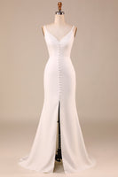 Load image into Gallery viewer, Simple Ivory Mermaid Backless Long Wedding Dress with Slit