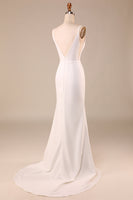 Load image into Gallery viewer, Simple Ivory Mermaid Backless Long Wedding Dress with Slit