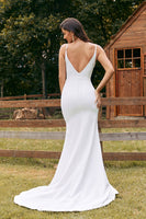 Load image into Gallery viewer, Simple Mermaid Ivory Button Wedding Dress with Slit