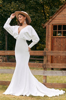 Load image into Gallery viewer, Simple Ivory Long Sleeves Mermaid Wedding Dress