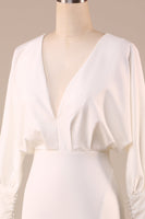 Load image into Gallery viewer, Simple Ivory Mermaid Long Sleeves Deep V-Neck Wedding Dress