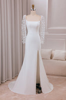 Load image into Gallery viewer, Ivory Trumpet Sweep Train Long Sleeves Bridal Dress with 3D Appliques