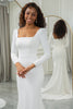 Load image into Gallery viewer, Ivory Mermaid Square Neck Sweep Train Satin Wedding Dress With Long Sleeves