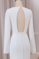 Load image into Gallery viewer, Ivory Deep V-neck Long Sleeves Crepe Mermaid Wedding Dress with Front Slit