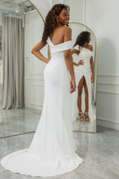 Load image into Gallery viewer, Simple Ivory One Shoulder Draped Wedding Dress with Slit
