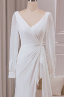 Load image into Gallery viewer, Ivory V-neck Long Sleeves A-line Chiffon Bridal Dress
