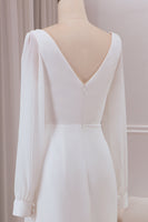 Load image into Gallery viewer, Ivory V-neck Long Sleeves A-line Chiffon Bridal Dress
