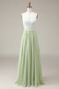 Load image into Gallery viewer, Dusty Sage Halter Neck Lace and Chiffon A-line Floor Length Bridesmaid Dress