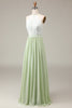Load image into Gallery viewer, Dusty Sage Halter Neck Lace and Chiffon A-line Floor Length Bridesmaid Dress
