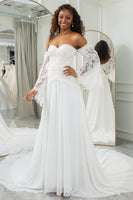 Load image into Gallery viewer, Ivory Sweetheart Detachable Flare Sleeves Boho Wedding Dress