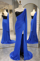 Load image into Gallery viewer, Royal Blue Mermaid One Shoulder Long Prom Dress With Slit