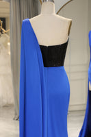 Load image into Gallery viewer, Royal Blue Mermaid One Shoulder Long Prom Dress With Slit
