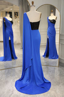 Load image into Gallery viewer, Royal Blue Mermaid One Shoulder Long Prom Dress With Slit