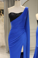 Load image into Gallery viewer, Royal Blue Mermaid One Shoulder Long Prom Dress With Slit