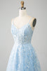 Load image into Gallery viewer, Sky Blue A-Line Spaghetti Straps Lace Long Corset Prom Dress