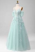 Load image into Gallery viewer, Mint Ball-Gown Off The Shoulder Beaded Prom Dresses With Appliques