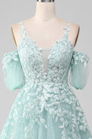 Load image into Gallery viewer, Mint Ball-Gown Off The Shoulder Beaded Prom Dresses With Appliques