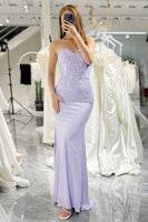 Load image into Gallery viewer, Lilac Mermaid Strapless Long Corset Prom Dress With Appliques