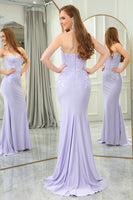 Load image into Gallery viewer, Lilac Mermaid Strapless Long Corset Prom Dress With Appliques
