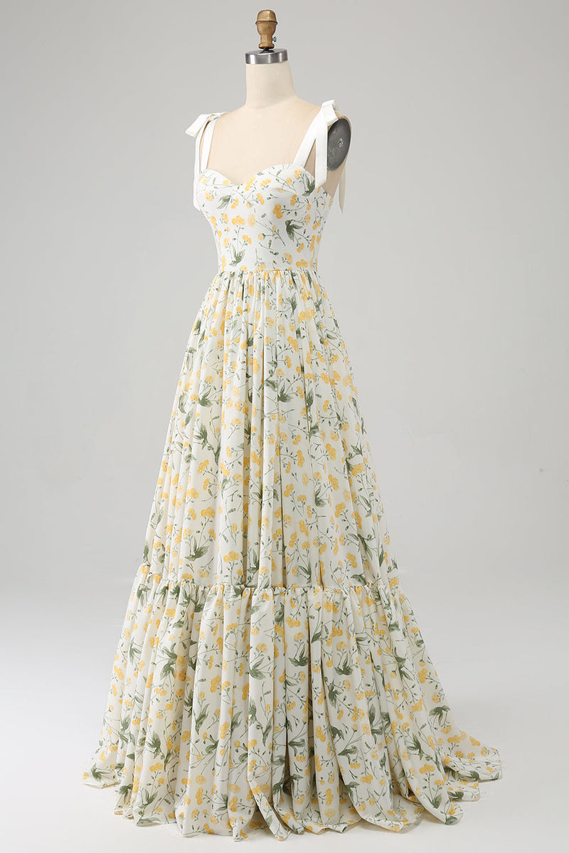 Load image into Gallery viewer, Ivory A-Line Floral Long Prom Dress