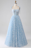 Load image into Gallery viewer, A-Line Spaghetti Straps Sky Blue Corset Prom Dress