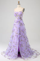Load image into Gallery viewer, Lilac A-Line Spaghetti Straps Long Prom Dress with 3D Flowers