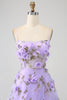 Load image into Gallery viewer, Lilac A-Line Spaghetti Straps Long Prom Dress with 3D Flowers