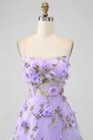 Load image into Gallery viewer, Lilac A-Line Spaghetti Straps Long Prom Dress with 3D Flowers