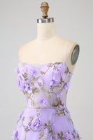 Load image into Gallery viewer, Lilac A-Line Spaghetti Straps Long Prom Dress with 3D Flowers