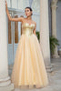 Load image into Gallery viewer, Princess A Line Sweetheart Golden Long Prom Dress