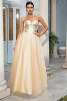 Load image into Gallery viewer, Princess A Line Sweetheart Golden Long Prom Dress