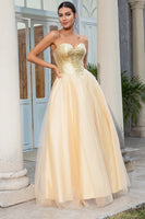 Load image into Gallery viewer, Princess A Line Sweetheart Golden Long Prom Dress