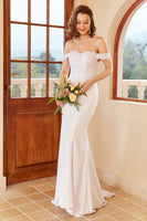 Load image into Gallery viewer, Mermaid Off the Shoulder White Wedding Dress with Lace