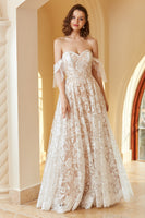 Load image into Gallery viewer, Gorgeous A Line Off the Shoulder White Lace Wedding Dress