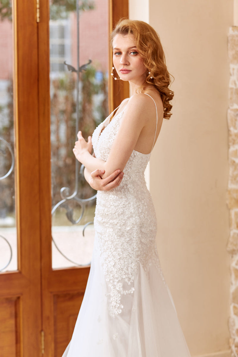 Load image into Gallery viewer, Mermaid Chruch Sweep Train Wedding Dress
