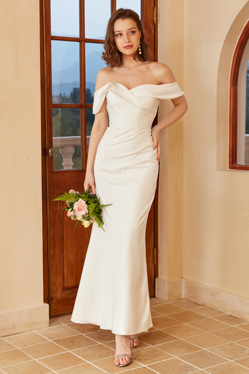 Queendancer Women Simple Boho Wedding Dress Off the Shoulder Ankle Length Bridal Dress – queendanceruk